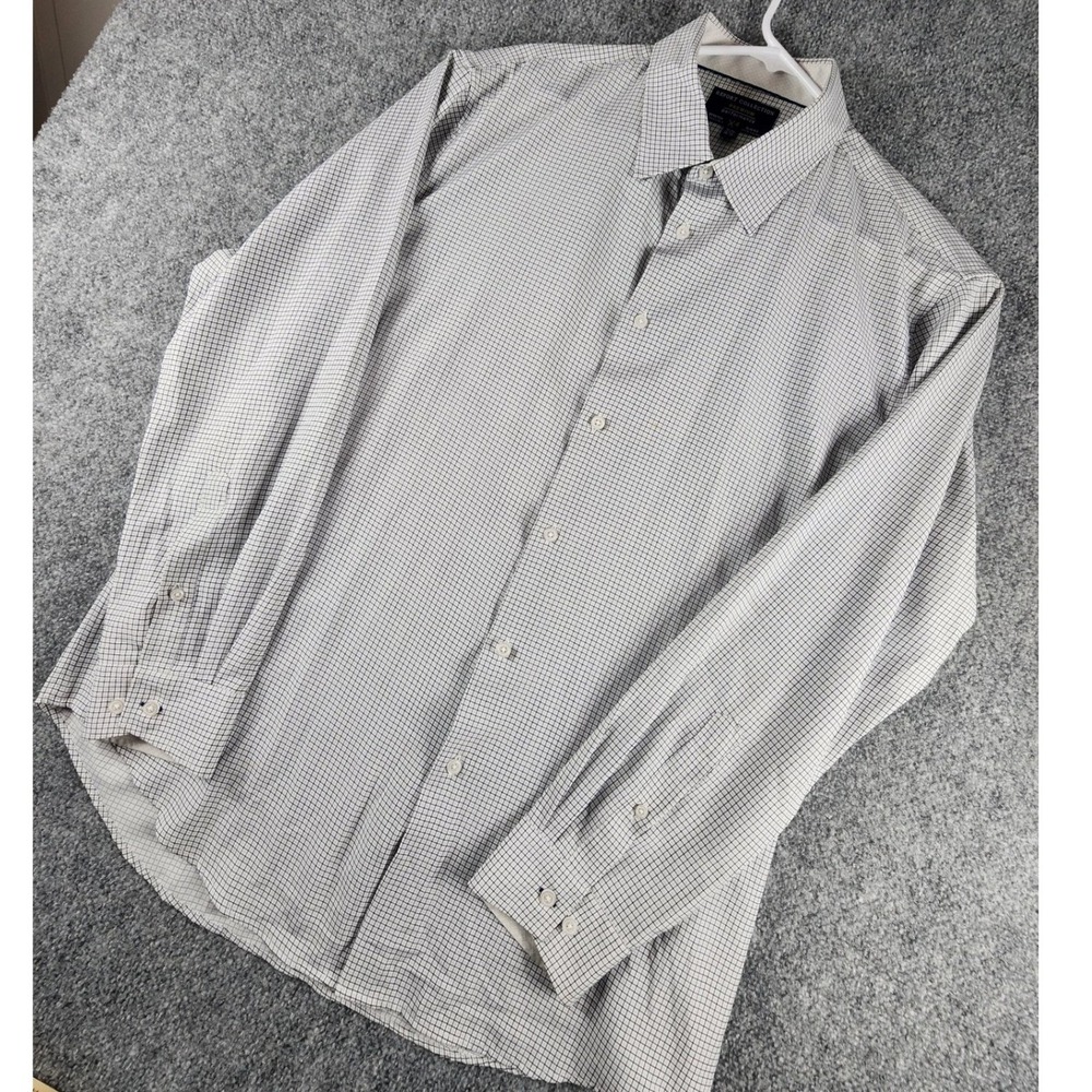 Report Collection Premium Performance Slim Fit Dress Shirt White Black Grid XL - Picture 3 of 8